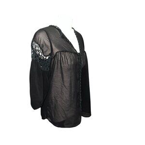 Love Stitch Womens Black Sheer Long Sleeve Blouse W/ Crochet Details Size Medium